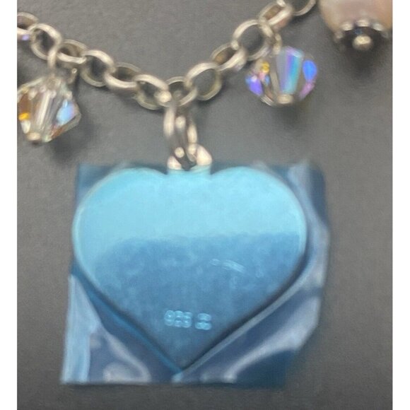 Sterling Silver Necklace Heart Natural Pearl AB Crystal Rolo Chain 16 + 1.5" - Picture 4 of 6